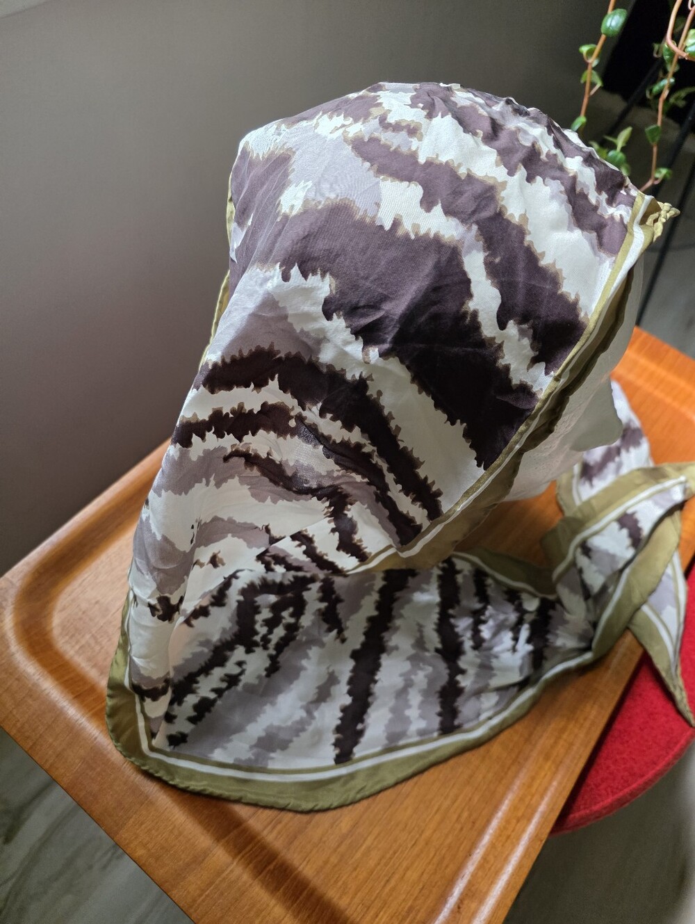 Cleo Silk Pointed Ends Scarf, Abstract Animal Print Feel, Greens And Browns